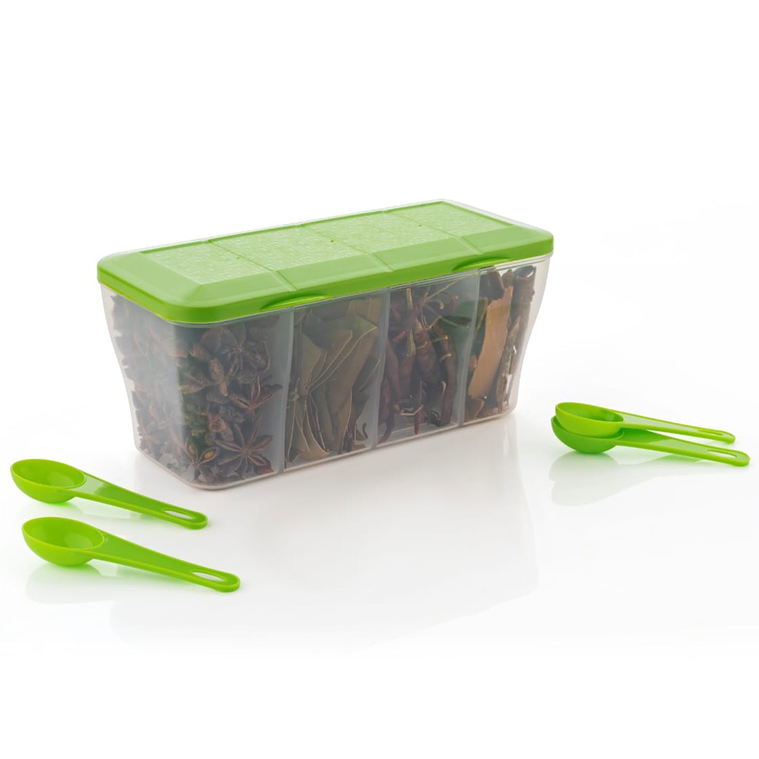 Kitchen Airtight 4-Section Storage Container / Pickle Jar with 4 Spoons (1 Pc / Mix Color) Kitchen Airtight 4-Section Storage Container / Pickle Jar with 4 Spoons (1 Pc / Mix Color)